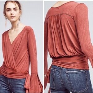 Anthro Ballet Red Wrap Top
